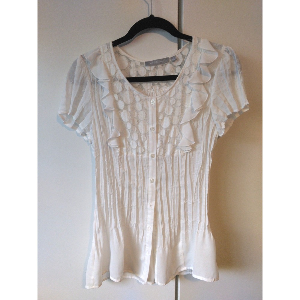 Women's Mesh Ruffle Detail Button Front Tunic Top Size M Feminine Fairy Romantic